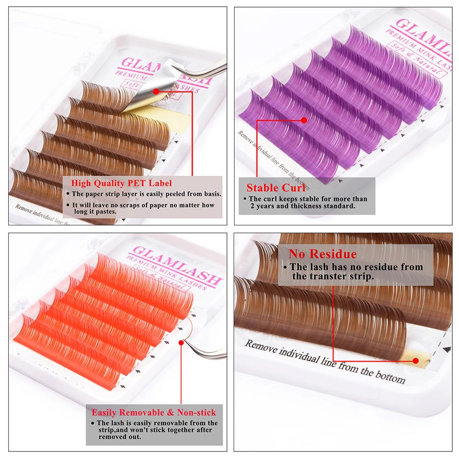 Накладные ресницы GLAMLASH натуральные мягкие фиолетовые синие коричневые зеленые
