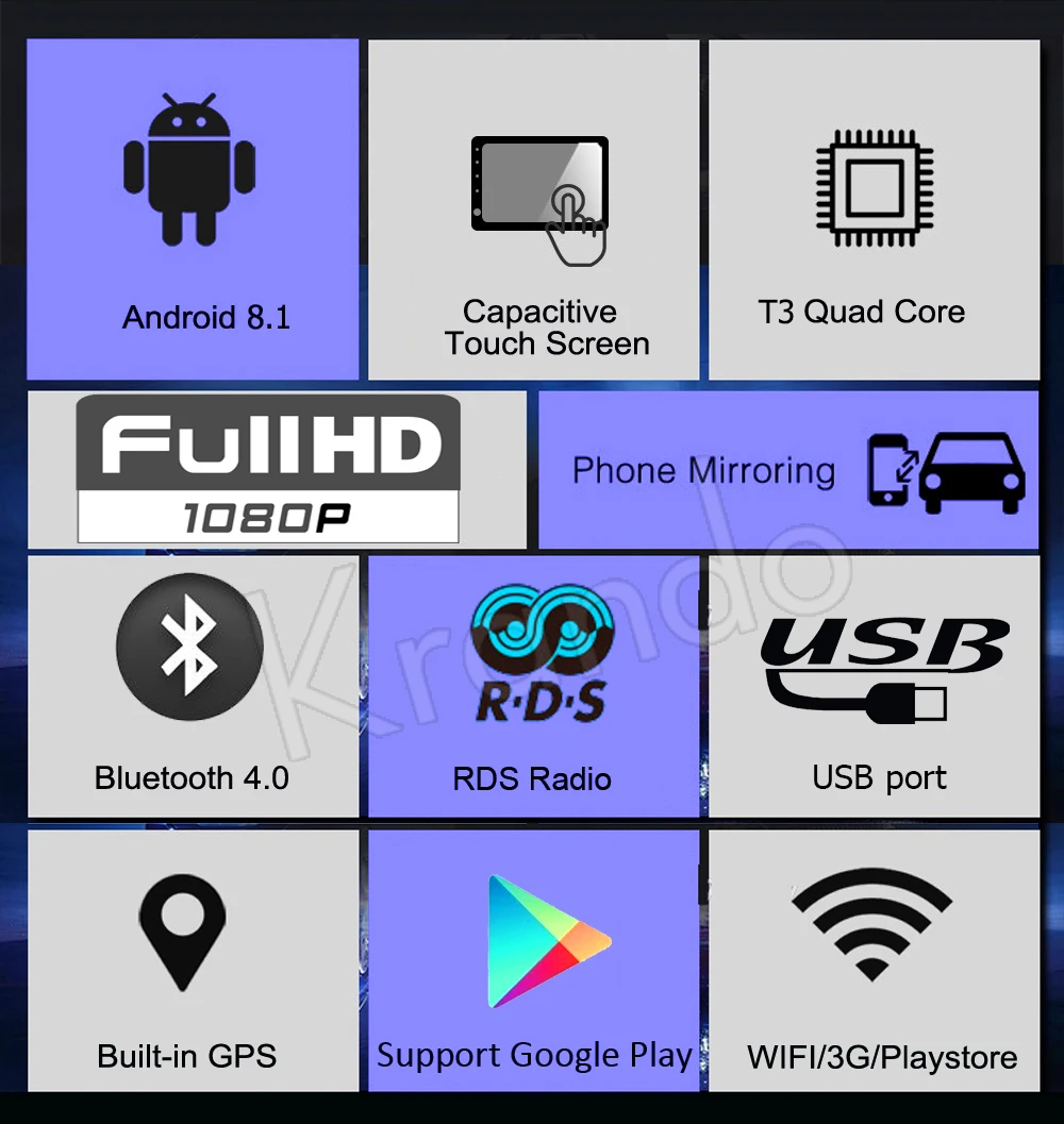 Krando Android 8 1 9 &quotбольшой экран Автомобильная Мультимедийная система Радио Аудио