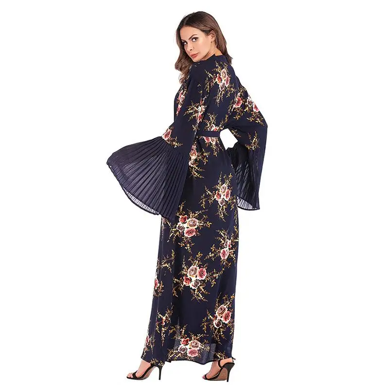 Женский мусульманский кардиган с цветочным принтом Abaya длинное мусульманское