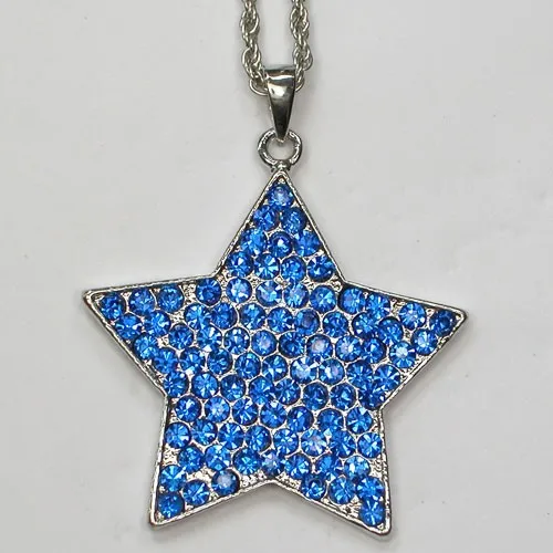 

Blue Rhinestone Star Fashion Pendant Necklaces Chain Jewelry F390 B