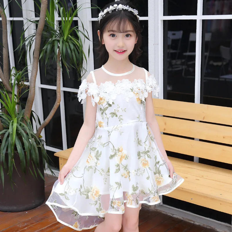 short sleeve irregular 3d flower noble vintage gown age for 3-12 yrs baby girls party evening lace dress summer kids long frocks | Детская