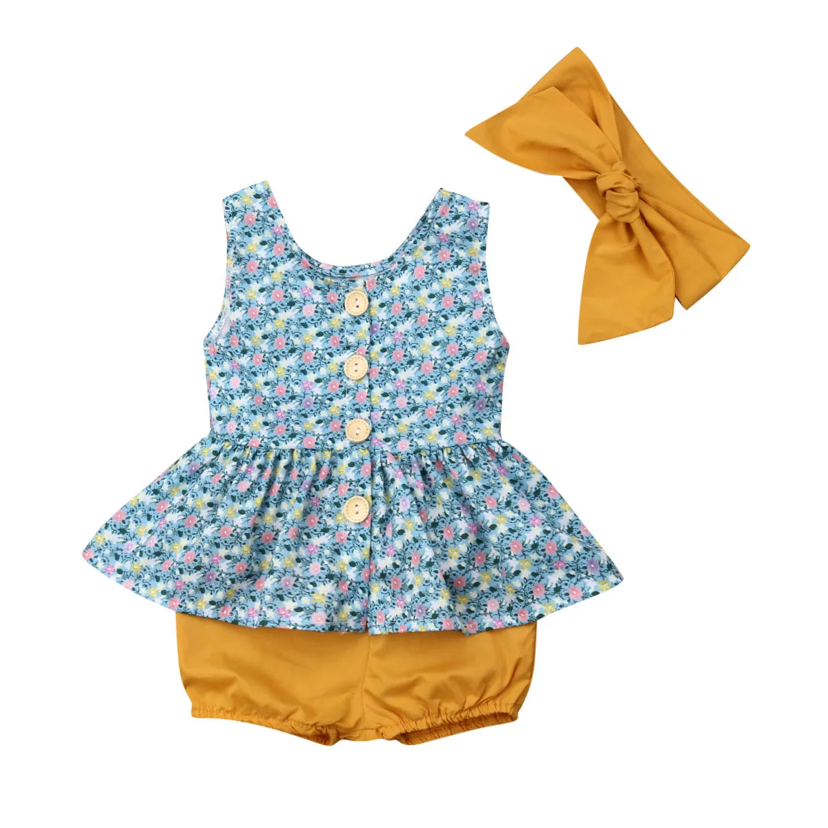 

Toddler Kids Baby Girls Clothes Sleeveless Tops Shorts Headband Outfits Kid Set Clothes 3PCS