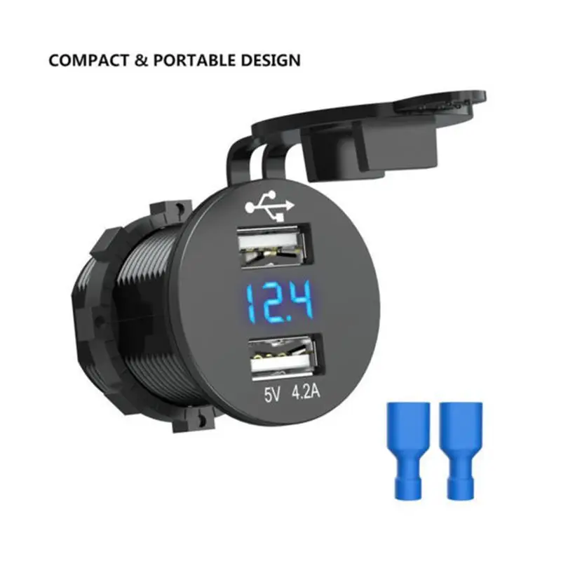 USB Car Charger Socket Power 5V 2.1A /4.2A 12V-24V LED Digital Voltmeter Marine Adapter Universal for Phone Vehicle | Автомобили и