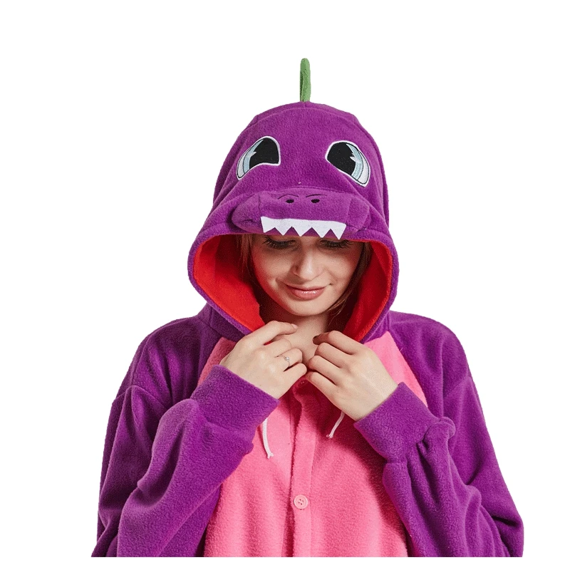 2018 Dropship New Autumn spring winter fleece women Purple colorful dragon animal pajamas cartoon sleepwear high quality adult |