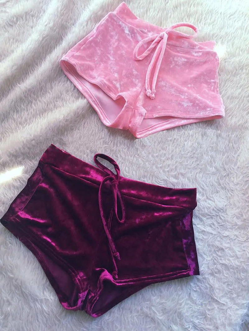 

2019 New Brand Fashion Women's Soft Velvet Drawstring Elastic Short Casual High Waist Skinny Short New
