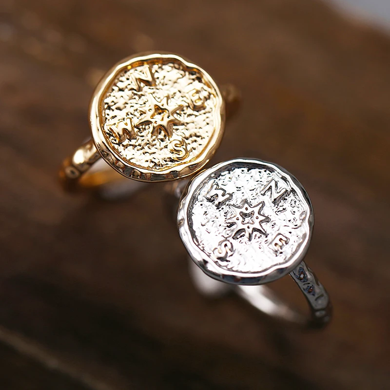 Богемное кольцо с компасом Золотое серебро ретро круг дружба подарок ювелирные