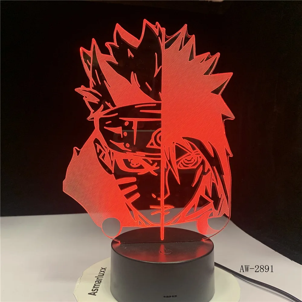 Светодиодная настольная лампа 7 меняющих цвета 3D Uchiha Sasuke для домашнего декора