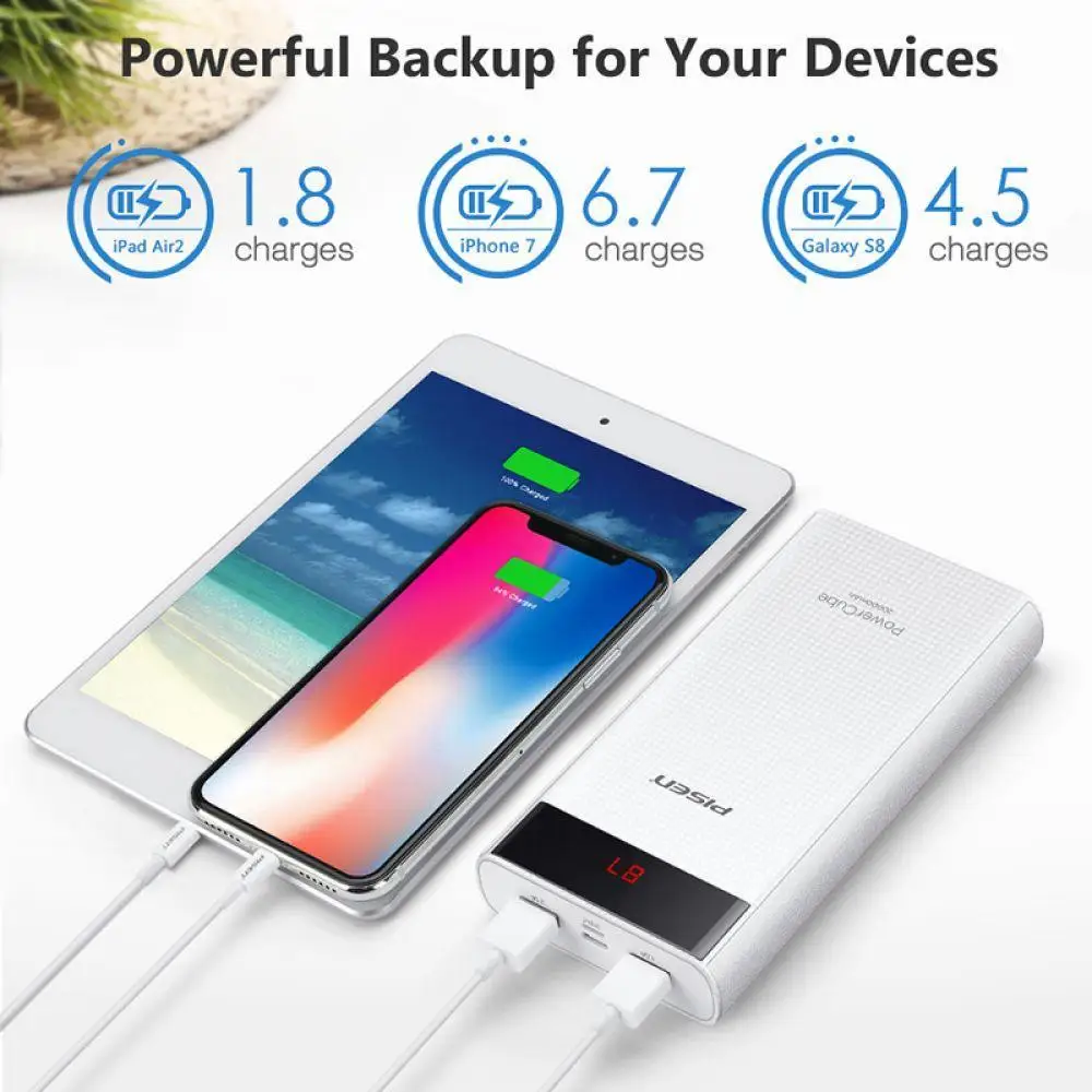 PISEN 20000 мАч power Bank type C Micro USBLED внешний портативный аккумулятор Двойной USB быстрая