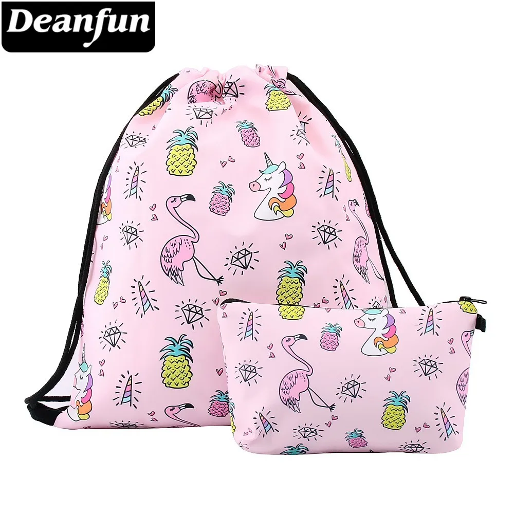 Deanfun Единорог Фламинго Drawstring Рюкзак Спортивная Сумка дорожные школьные рюкзаки
