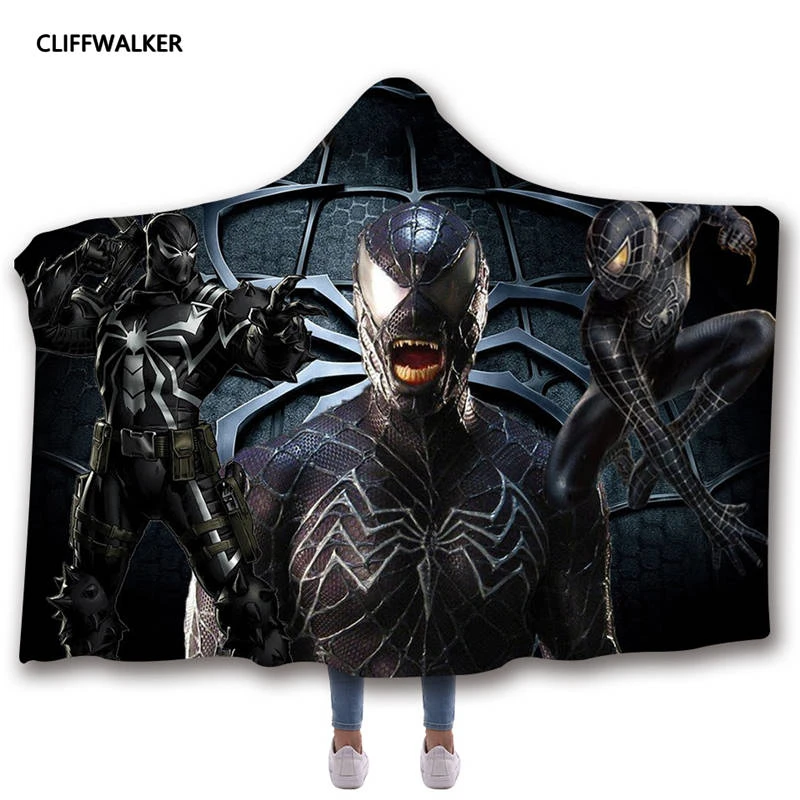 Wholesale Venom 3D Print Hooded Cosplay Blanket Cloak For Men's Adult Child Thick Double-layer Plush Winter Warm | Тематическая