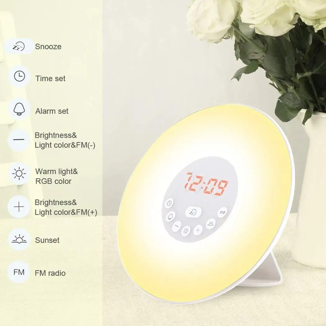 Unisex Light Modern Picture Radio Up FM Casual Clock Alarm Sunrise As Wake Simulation Multifunction | Дом и сад