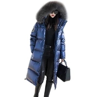 raccoon fur collar winter down coats women 2019 long jackets fashion bright hooded parka down jacket female outerwear warm pl21