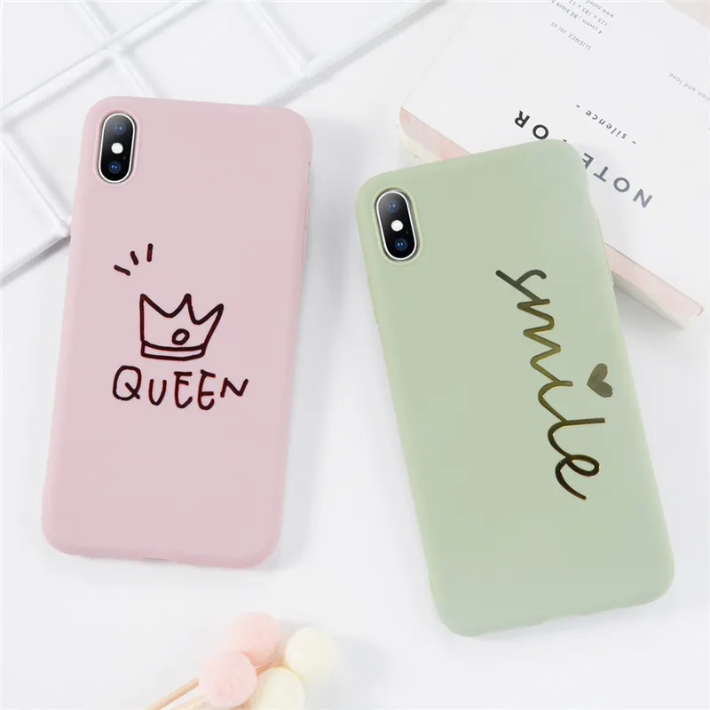 USLION Cartoon Crown Phone Cases For iPhone 6 6s 7 8 Plus Letter KING QUEEN Soft TPU Cover X XS XR Xs Max |