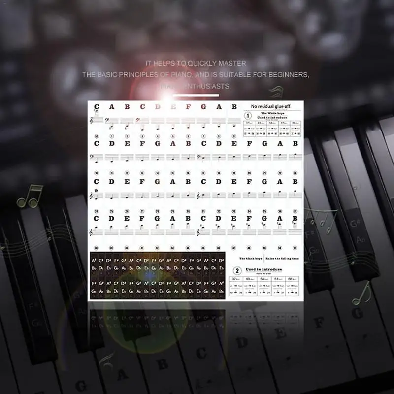 Фортепианная наклейка прозрачная в форме рояля на клавиатуру 54/61/88 клавишная