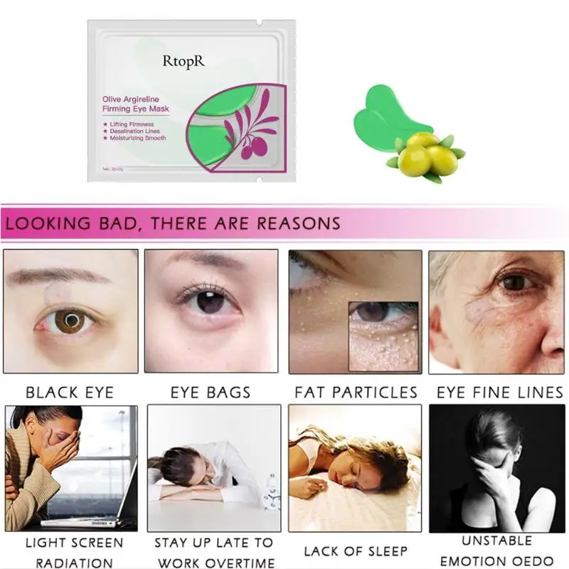 1 Pair Olive Essence Firming Eye Mask Moisturizing Smooth Lifting Firmness Serum Dark Circles Fine Lines Patches | Красота и здоровье