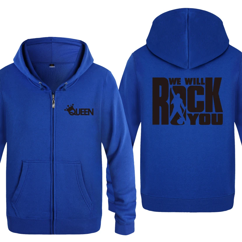 We Will Rock You Queen Band Hoodies Men 2018 Men's Fleece Zipper Cardigans Hooded Sweatshirts | Мужская одежда