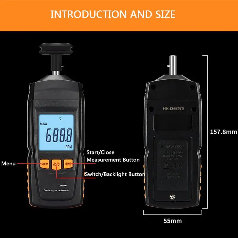 Цифровой тахометр GM8906 измеритель скорости небольшого двигателя с ЖК