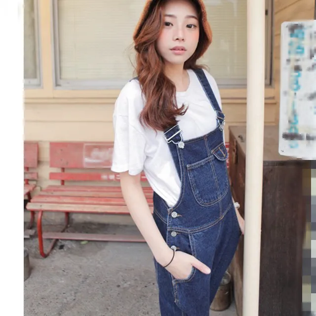 Женский однотонный джинсовый комбинезон с карманами Новый Повседневный Длинный