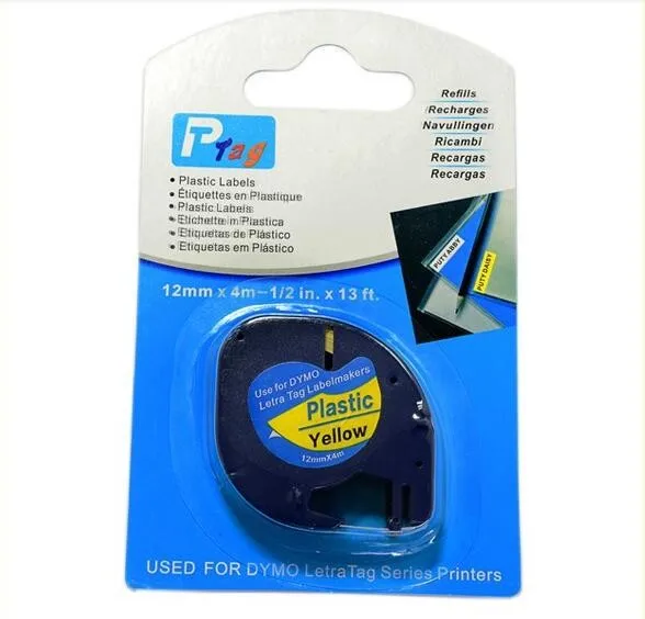 20PK черный на желтый 91202 Dymo LT пластиковые ленты используется для DYMO LetraTag принтеры 12