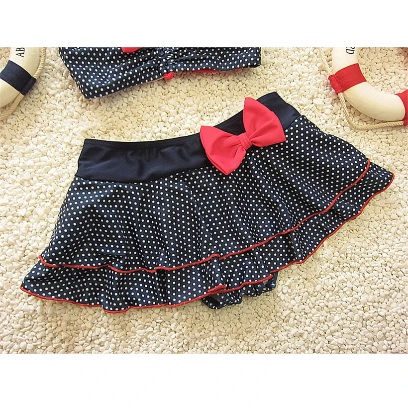 Baby girl bowknot&ampdot swimwear sweet 2 pcs sling tops+skirt students style beach pool wear ruffles swimming clothing 1-7Y | Мать и