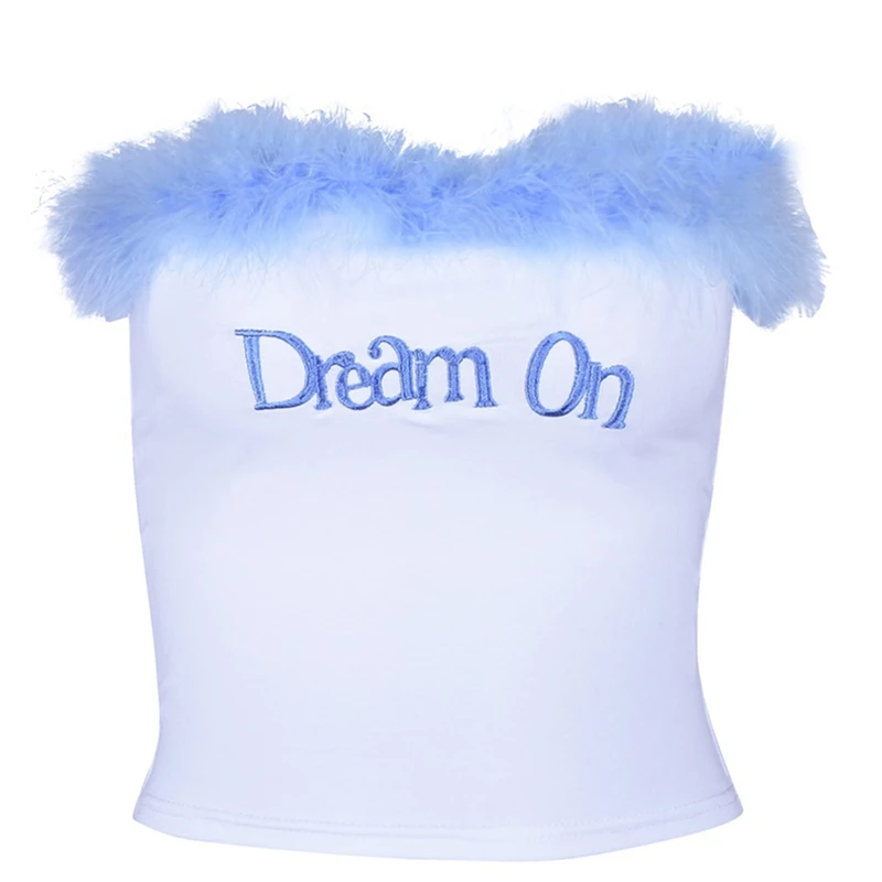 2019 Women Ruffle Frill Feather Tank Top Reflective Letter Print Bralet Buckle Tube Cami | Женская одежда