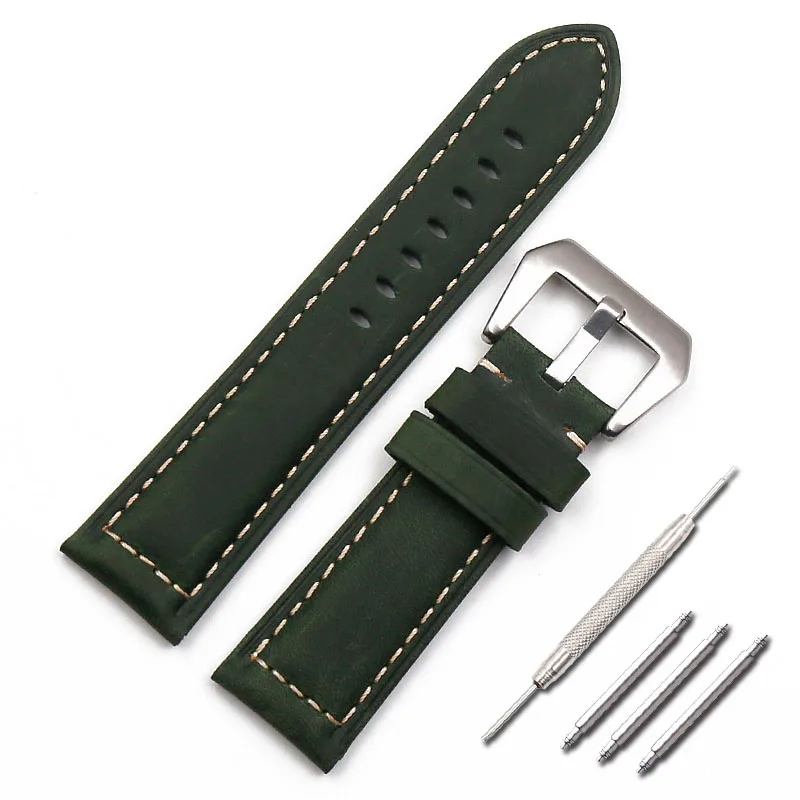 Leather strap men's watch accessories 20mm22mm24mm26mm silver buckle sports waterproof leather strap female bracelet watch band