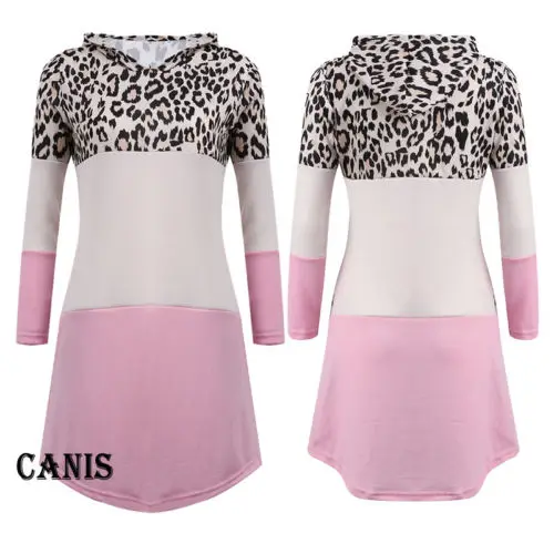 

2019 Fashion New Hot New Womens Hooded Sweatshirt Long Sleeve Leopard Sweatshirts Hoodies Jumper Dress