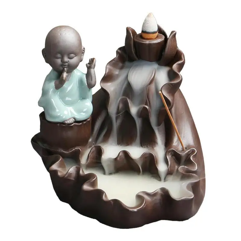 

Little Monk Ceramic Censer Backflow Incense Burner Smoke Waterfall Incense Sticks Holder Mountain River Handicrafts Home Decor