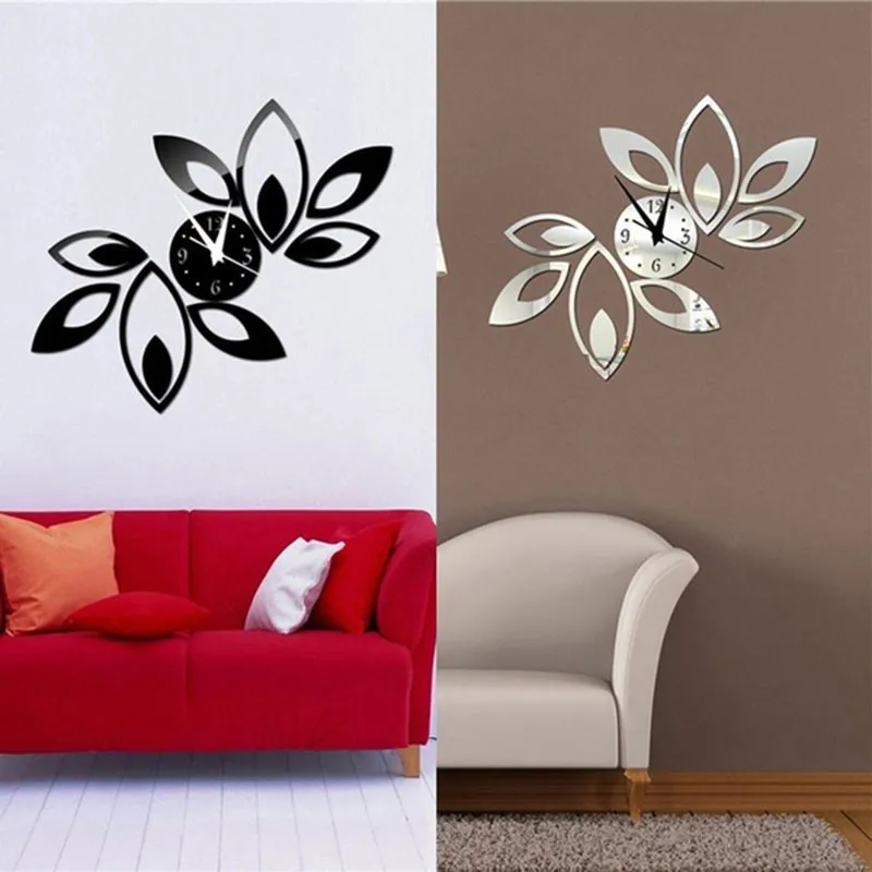 Flower Art Modern Luxury Design DIY Removable 3D Crystal Mirror Wall Clock Sticker Living Room Bedroom Decor | Дом и сад