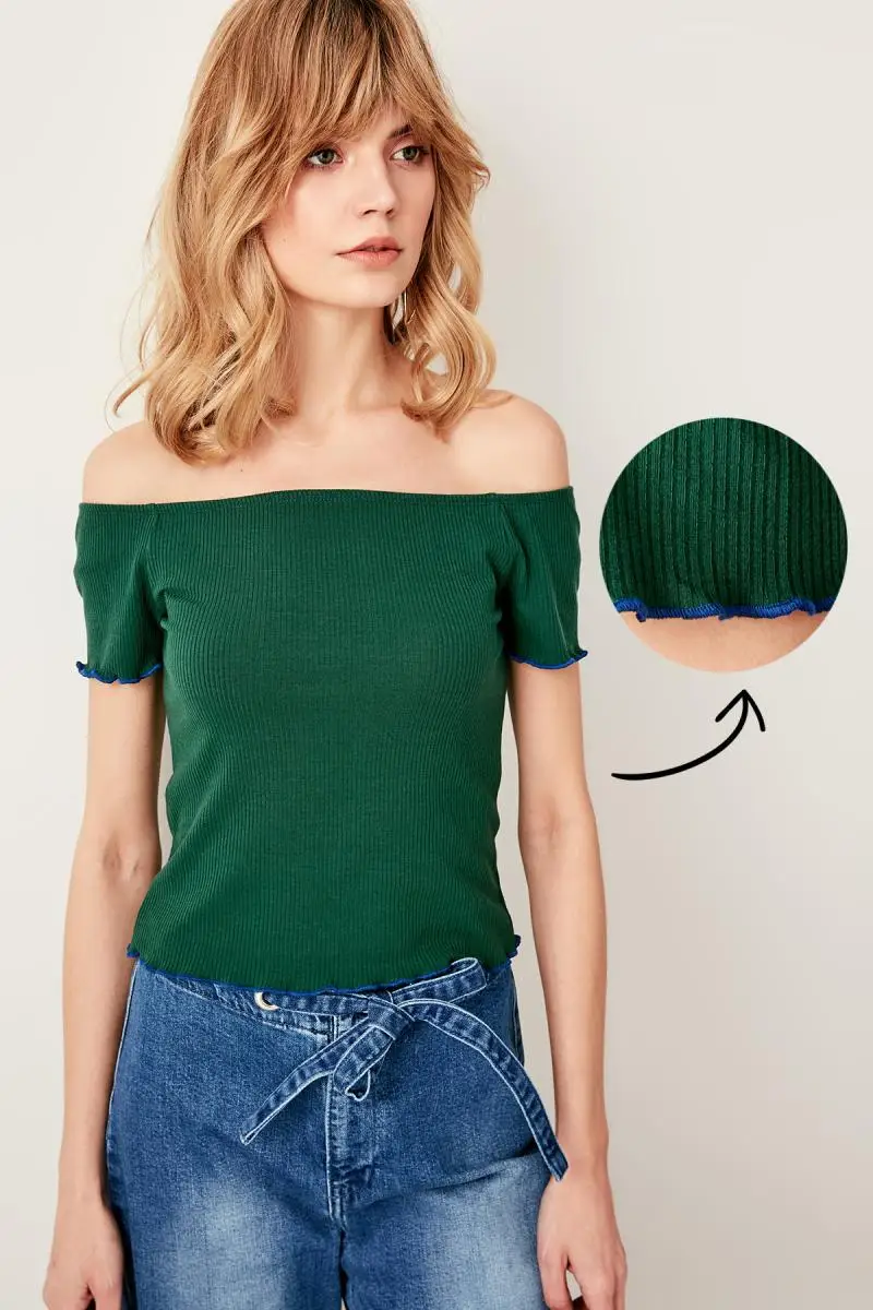 Trendyol Green Ribbed Knitted Blouse TWOSS19FV0088 | Женская одежда - Фото №1