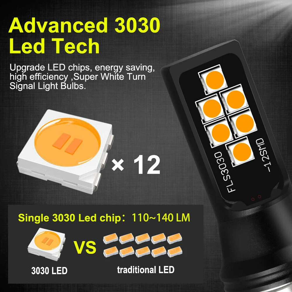 12V LED Lights Signal Lamp 3030 DRL Turn 12SMD Yellow Auto 2pcs Car Reverse Bulbs | Автомобили и мотоциклы