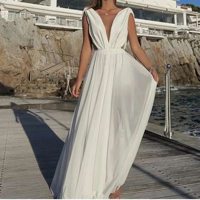Модное белое шифоновое платье sukienka vestido robe femme длинное сексуальное прозрачное