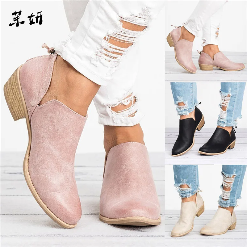 

Women Shoes Fashion Ankle Solid Leather Martin Boots Short Boots Pointed Solid Martin Boots Single Shoes Autumn