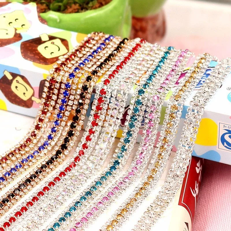 Prajna Horse Browbands 3 ряда 1 ярд Золотое дно стразы цепочка тонкая цветная кристальная