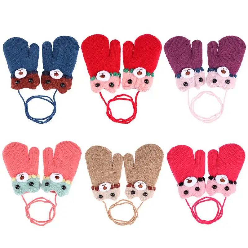 New Winter Warm Cute Cartoon Bear Pattern Fleece Knitting Kids Baby Gloves Mittens Care Accessories Handschoenen Kinderen | Детская