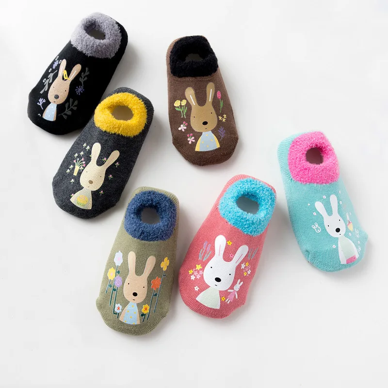 Calcetines de algod&oacute;n para beb&eacute;, ni&ntilde;o y ni&ntilde;a, antideslizantes, de goma, con dibujos de animales, gruesos, c&aacute;lidos, para invierno y oto&ntilde;o-0