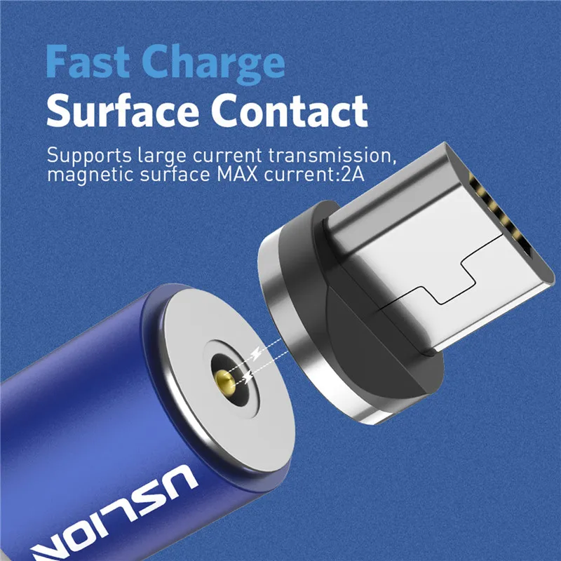 USLION Магнитный usb кабель для зарядки светодиодный Micro type C 1 м 2 ткачество Microusb