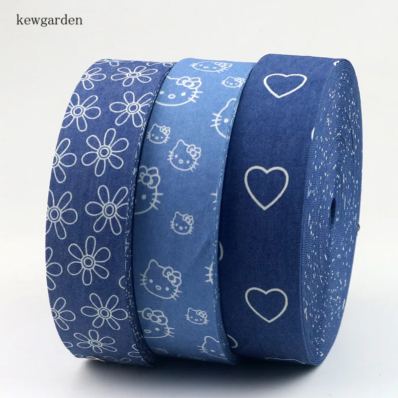Kewgarden 38 мм 1 1/2 &quotджинсовая синяя лента с цветочным принтом для кошки бриллиант DIY