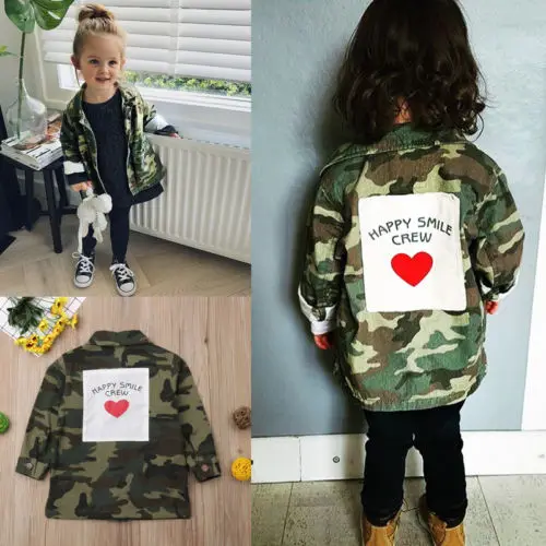Pudcoco Fashion Jackets Toddler Kids Girls Camouflage Button Basic Heart Back Jacket Coat 2018 New Autumn Outfit Clothes 2-8T | Детская