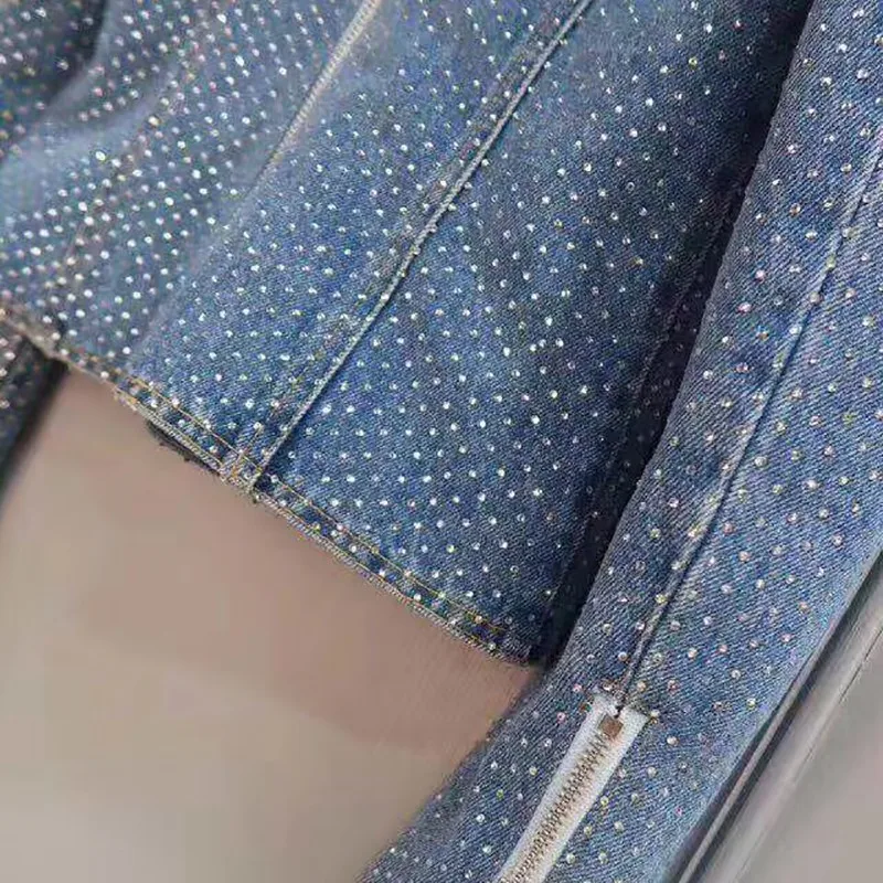 TWOTWINSTYLE джинсовое пальто с бриллиантами топы для женщин длинный рукав молния