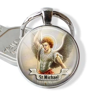 st michael glass keychain saint keyring art st michael glass dome jewelry religion cabochon michael pendant key chain ring gift