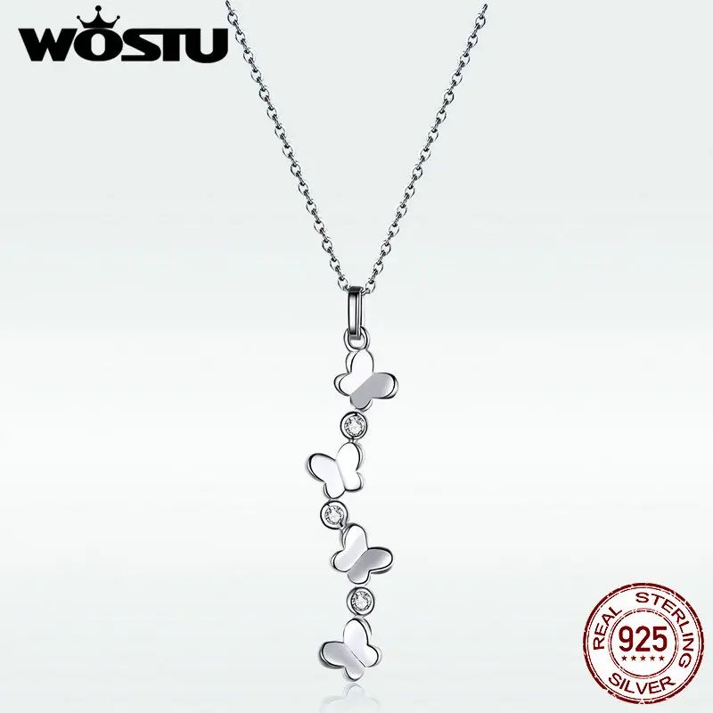 WOSTU Новое поступление 925 пробы Серебряное колье Бесконечность четыре бабочки CZ