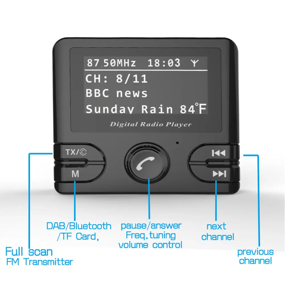 Автомобильный цифровой радиостанция DAB адаптер ресивер FM передатчик Bluetooth