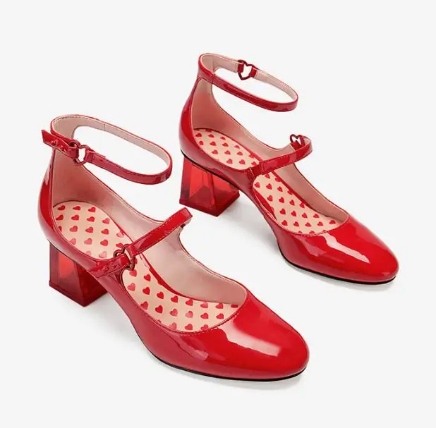 

Carole Levy 2022 Newest Thick Heels Wedding Shoes Woman Round Toe Patent Leather High Heels Ankle Strap Mary