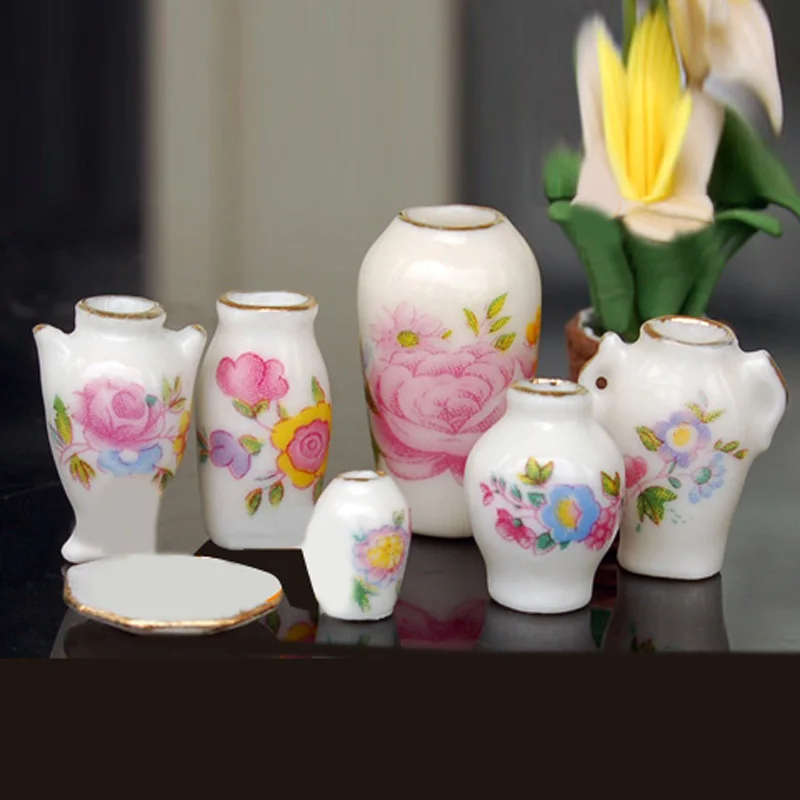 1:12 Масштаб миниатюрный кукольный домик Китай набор керамических ваз для