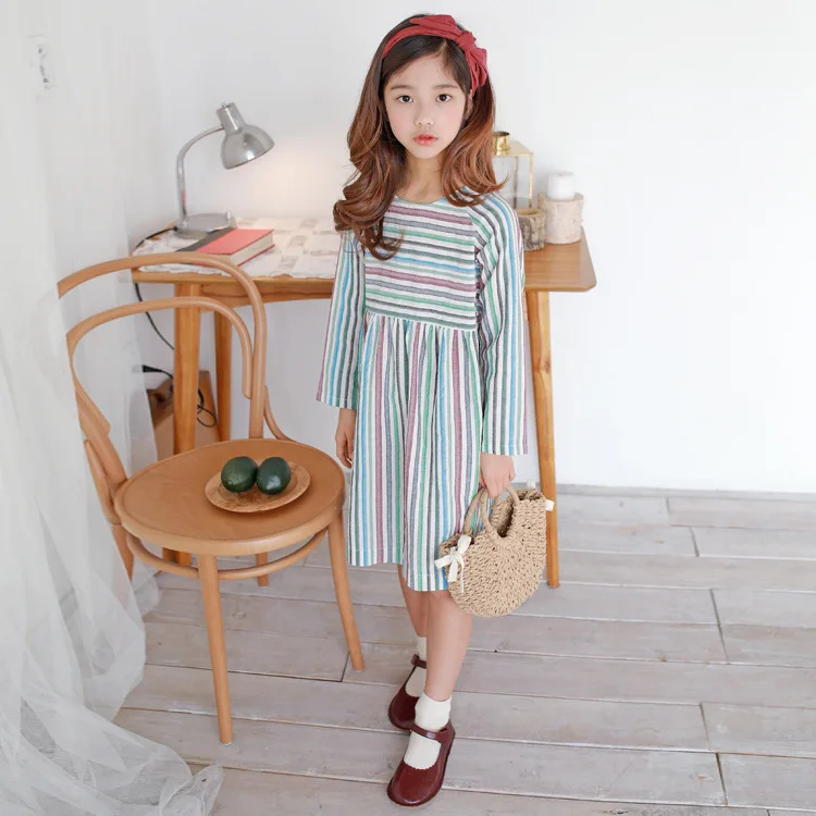 Baby Girl Kids Cotton Princess Dress Summer 2019 New Rainbow Dresses Children Leisure Back Button Clothes Teens Party Frock | Детская