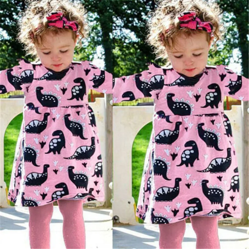 2-6 Years Baby Girls Dress Long Sleeve Pink Cute Animal Dinosaur Party Princess Dresses For Clothes | Детская одежда и обувь
