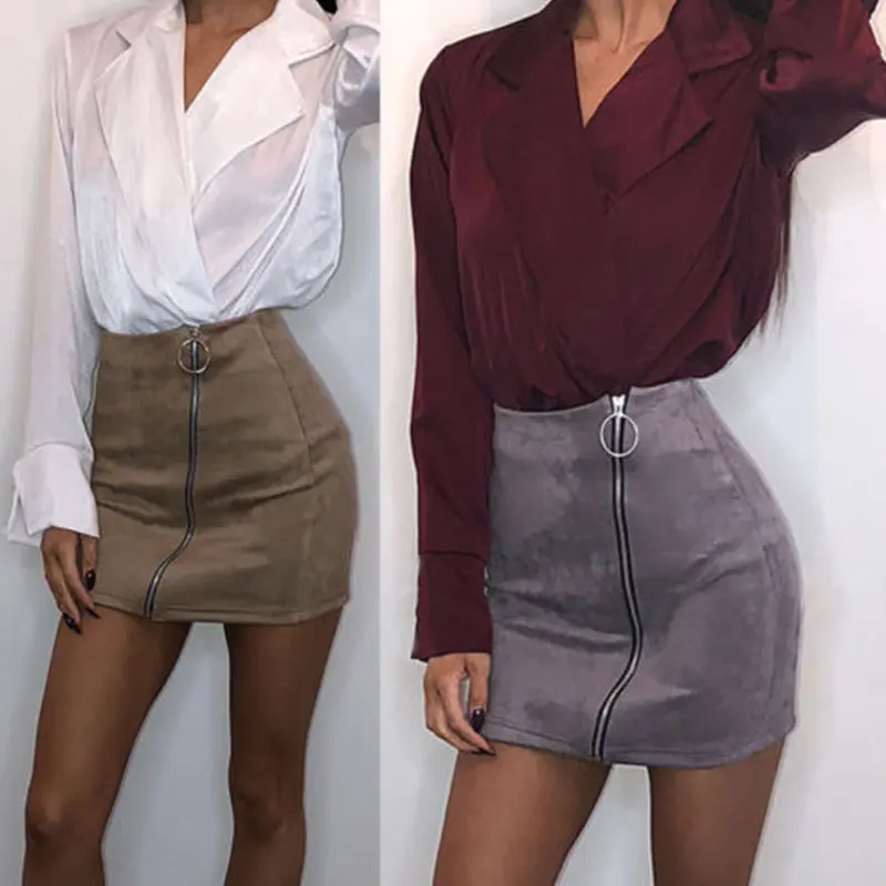 Женские Облегающие юбки карандаш с высокой талией замшевые кожаные мини Клубные