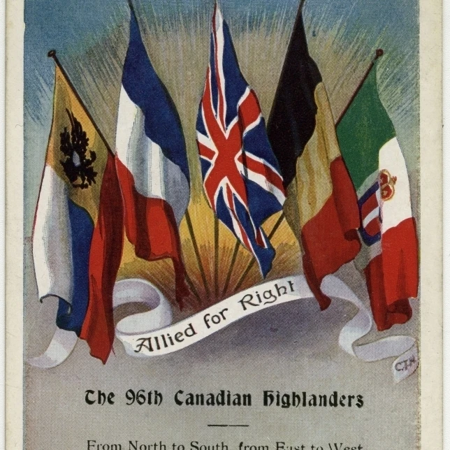 Ww1 96Th Battalion (канадские горцы) Allied Flags Print By Мэри Эванс Гренвилл Коллинз коллекция