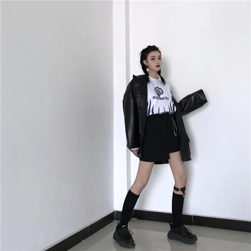 Lychee/Для девочек Harajuku с кармашком из коровьей кожи необычная высокой эластичной
